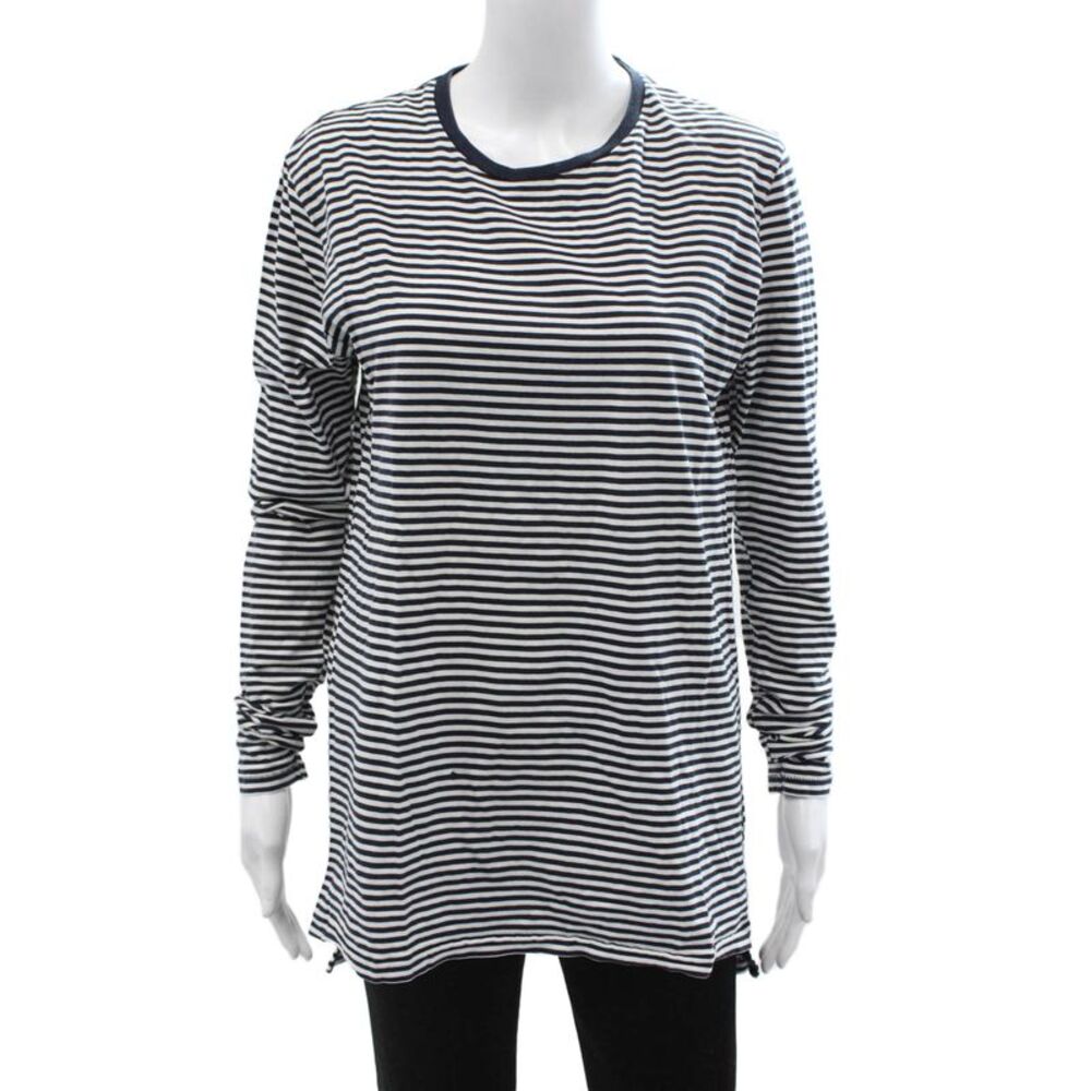 ZANEROBE Unisex Striped Crew Neck Jersey T-Shirt Dark Blue 100% Cotton Size M
